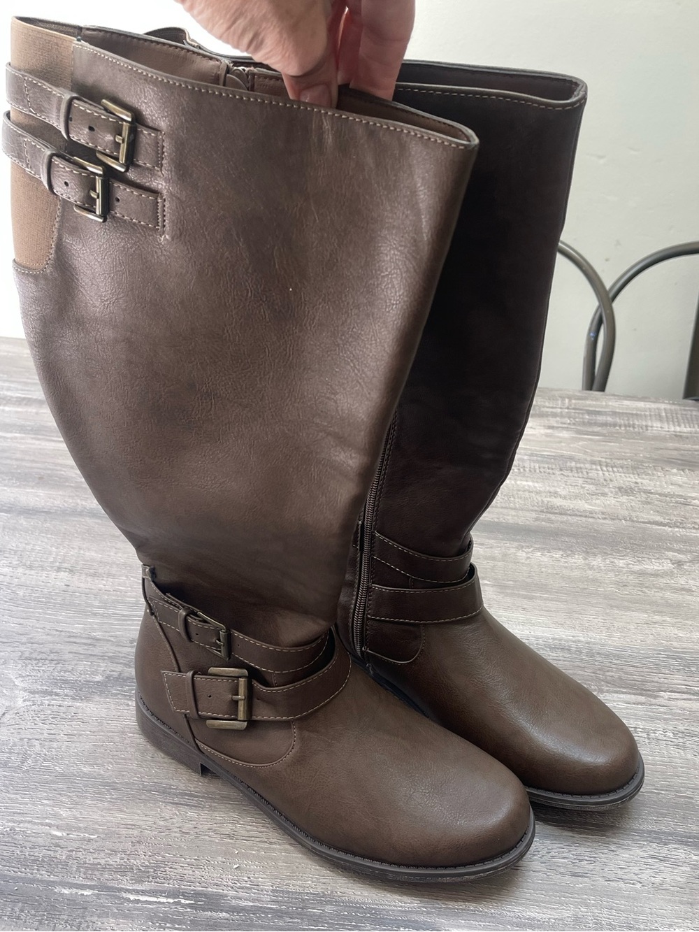 Madewell Brown Knee-High Buckle Riding Boots- adjustabke calves